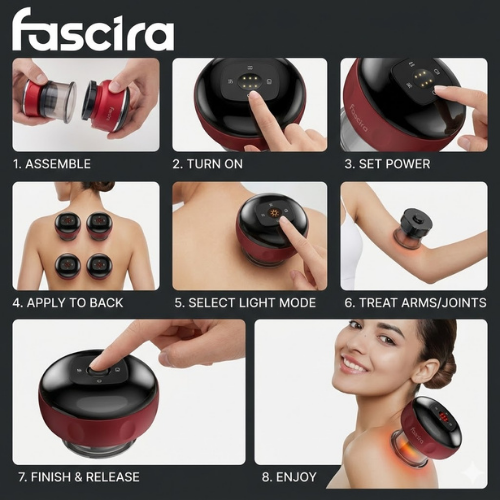 Step-by-step guide on how to use a Fascira device for massage therapy.