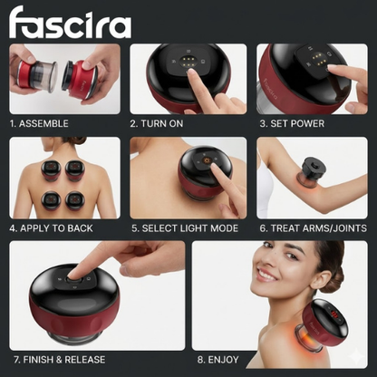 Step-by-step guide on how to use a Fascira device for massage therapy.